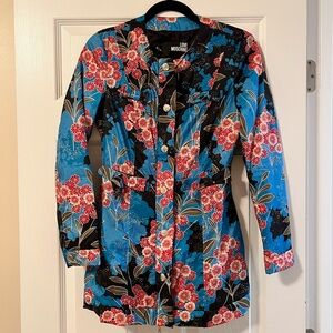 Moschino size 2 nylon flower print jacket with buttons and zipper.